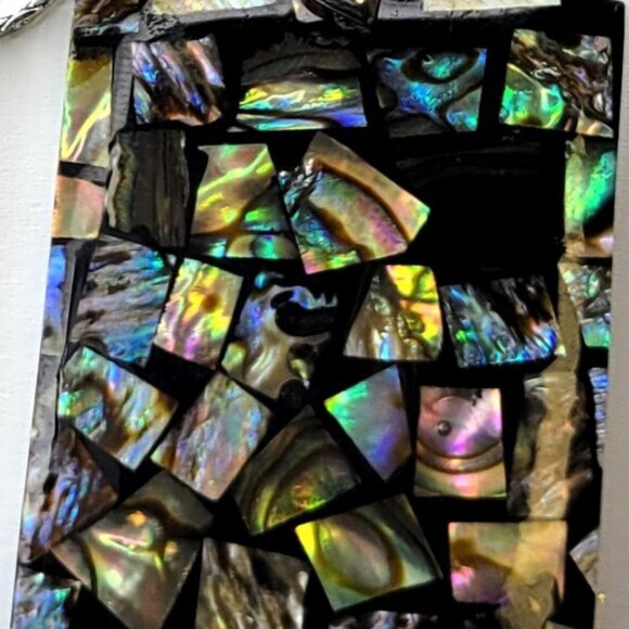 Womens Abalone Pendant Shell Inlay Rectangular Pendant with Silver Necklace - Picture 3 of 8